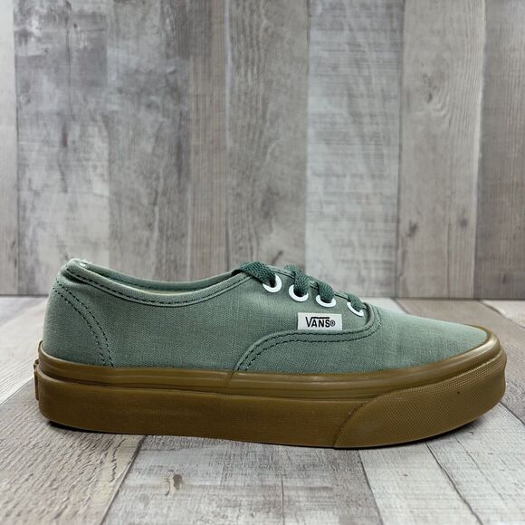 Vans Authentic Kids Size 3.5 Canvas Skate Shoes Sneaker Duck Green Gum Sole - Picture 8 of 14